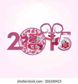 colorful typography design for lunar new year/chinese new year 2015 greeting on floral background. it means blessing and happiness in chinese.