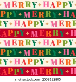 Colorful typography design with striped seamless pattern for christmas and new year holidays background.