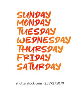 Colorful typography featuring Days of the week in gradient style.  Days of the week: Sunday, Monday, Tuesday, Wednesday, Thursday, Friday, Saturday