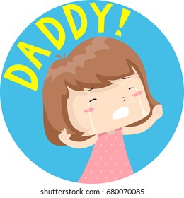 Colorful Typography Illustration Featuring a Crying Little Girl Calling for Her Daddy