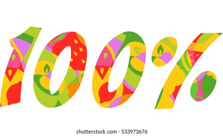 Colorful Typography Illustration Promoting One Hundred Percent Natural Fruit Juice