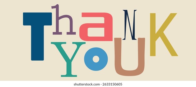 Colorful typography spelling out thank you on a simple background. Vector banner