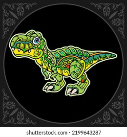 Colorful Tyrannosaurus rex zentangle arts isolated on black background