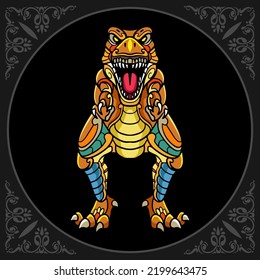 Colorful Tyrannosaurus rex zentangle arts isolated on black background