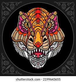 Colorful Tyrannosaurus rex zentangle arts isolated on black background