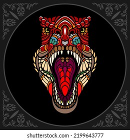 Colorful Tyrannosaurus rex zentangle arts isolated on black background