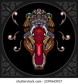 Colorful Tyrannosaurus rex zentangle arts isolated on black background
