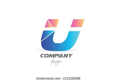 Colorful U alphabet letter logo icon with sliced design and blue pink colors. Creative template for company and business 