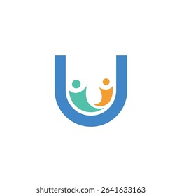 Colorful U Letter Community Care Logo Vector Illustration.