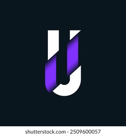 Colorful U Letter Cut Alphabet Typography Logo, U Letter Paper Shape Minimal Logo Sign, U Character Logo Symbol