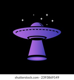 Colorful UFO Simple Alien Ship Logo Design Template With Dark Night.