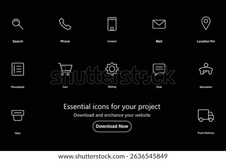 Colorful UI Icon Set – Flat Design Icons for Business, Delivery, and Settings black background