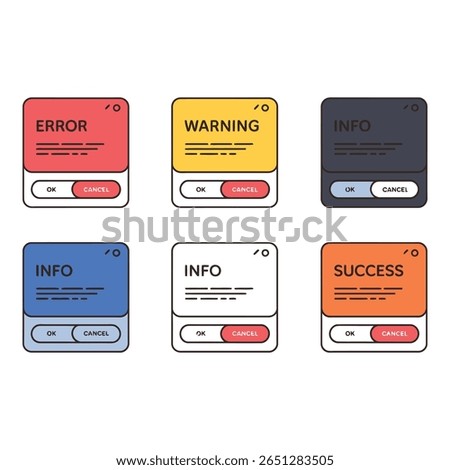 Colorful UI Pop up Boxes Error Warning Info and Success Messages with OK Cancel Buttons