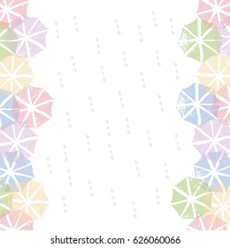 Colorful umbrella border frame and rain drops