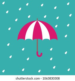 Colorful umbrella icon with rain on green background,vector illustration.