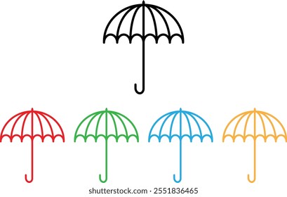 Colorful umbrella icon set in five colors . Umbrella icon in trendy style . Vector illustration