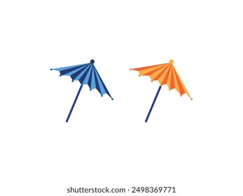 Colorful Umbrella Illustration. Summer Cocktail Decoration Element. Party Beverage Decor. Beachside Refreshing Drink Embellishments. Seaside Vacation Umbrella Drawing. Sunny Beach Shelter Vector.