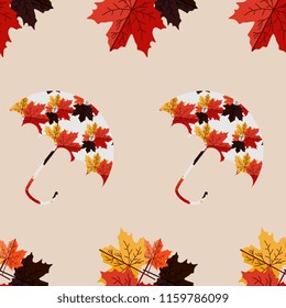 Colorful umbrella pattern with autumn leaves