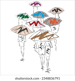 colorful umbrella pattern and women drawing design