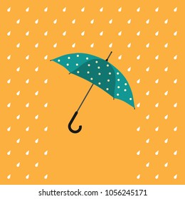 Colorful umbrella in the rain protecting from the water. Colorful rainy weather illustration for april showers and autumn.