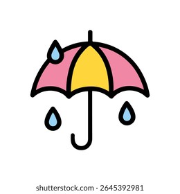 Colorful umbrella in a rain shower. Icon symbol illustration