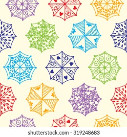  Colorful umbrellas background. Hand drawn Doodles Umbrellas - Vector Seamless pattern