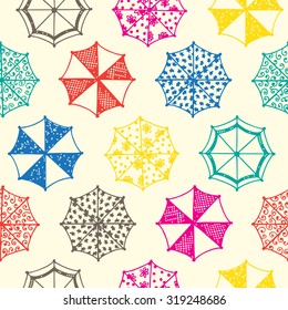  Colorful umbrellas background. Hand drawn Doodles Umbrellas - Vector Seamless pattern