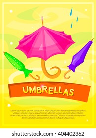Colorful Umbrellas concept poster, fashion vector illustration
