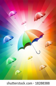 colorful umbrellas on colorful background.
