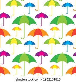 Colorful umbrellas on white background seamless pattern. Vector illustration.