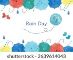 Colorful umbrellas and rain June image Watercolor frame material