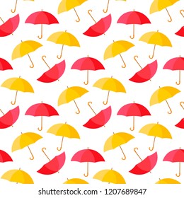 Colorful umbrellas seamless background pattern vector illustration. Autumn weather style. Red yellow color for your web design