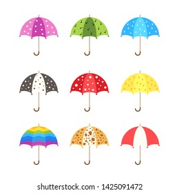 Colorful umbrellas set in flat style isolated on white background