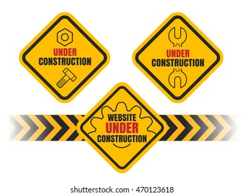 Colorful Under Construction label or emblem set. Isolated on white.