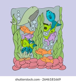Colorful Underwater Life with Tropical Fish and Coral.