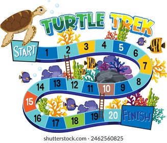 Colorful underwater-themed board game with turtles and fish