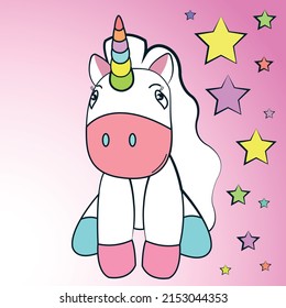 colorful unicorn card isolated on pink background	
