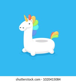 Colorful unicorn float in the water vector flat illustration