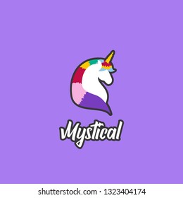 Colorful unicorn the mystical creature logo icon badge emblem cartoon illustration style with outline