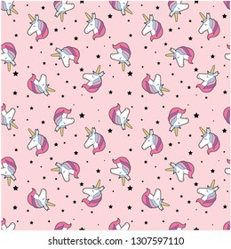 colorful unicorn pattern sticker black star girl tee illustration art vector 