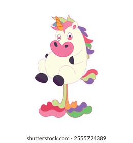 a colorful unicorn with a pink nose and tail