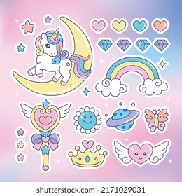 Colorful Unicorn rainbow sticker icon illustration