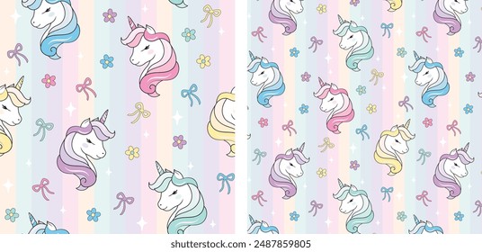 COLORFUL UNICORN SEAMLESS PATTERN WITH RAINBOW STRIPES