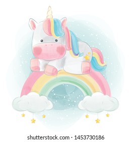 Colorful Unicorn Sitting Above Rainbow