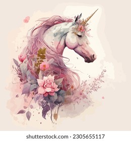 colorful unicorn watercolor rainbow art light vector illustration