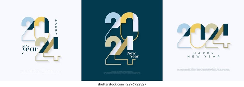 Colorful and unique happy new year 2024 design. With flat vector design. Premium set design for happy new year 2024 celebration.