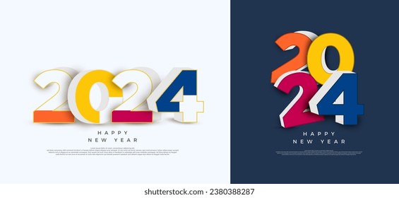 colorful and unique happy new year 2024 design. with 3d vector design. premium design for a happy and festive 2024 new year celebration.