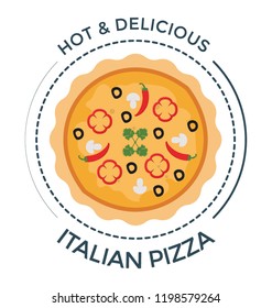 
Colorful and unique icon design of pizza badge 
