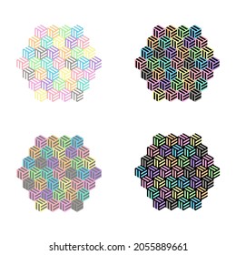 Patrón único colorido en formas hexágonas aisladas en fondo blanco