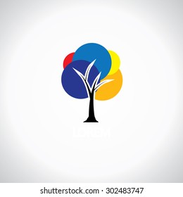 colorful unique tree with vibrant leaves - abstract artistic concept vector icon. this also represents lively, bright, vivid, vibrant, rich, splashy